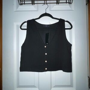 All Saints Black Sleeveless Button Crop Top